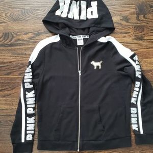 VS Pink L black silver sequins hoodie, gold accent